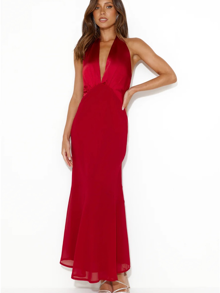 Hello Molly Red Deep V-Neck Formal Dress